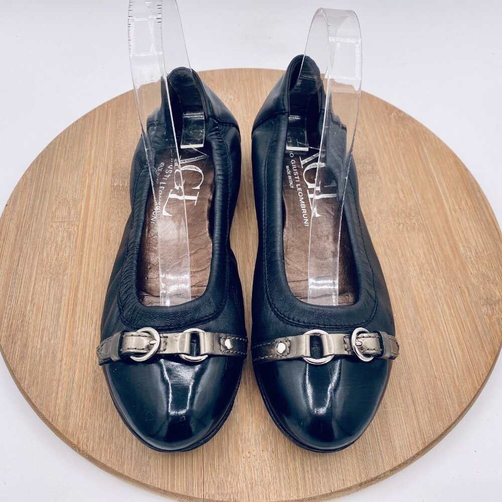 AGL Shoes Womens 6.5 37 Black Leather Horsebit Ballet Flats Stretch